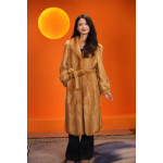 Real wool imported gold mink long coat women's hooded gold fur fashion coat
