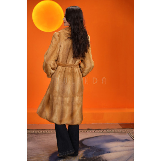 Real wool imported gold mink long coat women's hooded gold fur fashion coat
