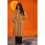 Real wool imported gold mink long coat women's hooded gold fur fashion coat