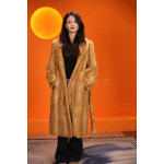 Real wool imported gold mink long coat women's hooded gold fur fashion coat