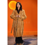 Real wool imported gold mink long coat women's hooded gold fur fashion coat