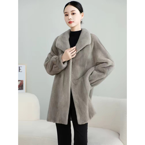 Women's Velvet-Finish Mink Coat – Mid-Length Full-Pelt Mink Fur Jacket