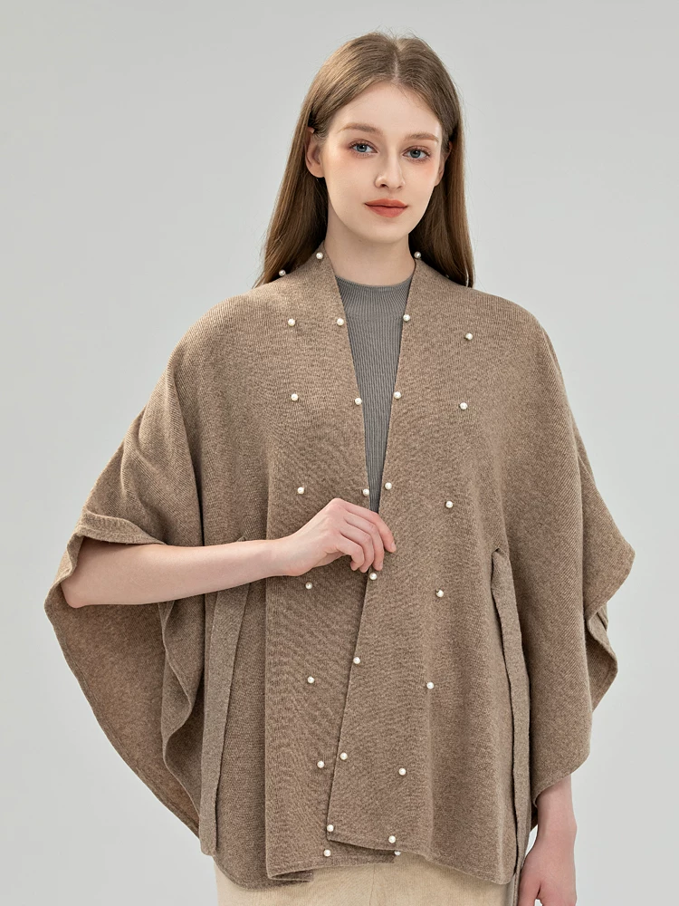 Women's Pure Wool Knit Cape/Poncho/Scarf – Autumn/Winter Fashionable Sweater-Coat with Fox Fur Collar