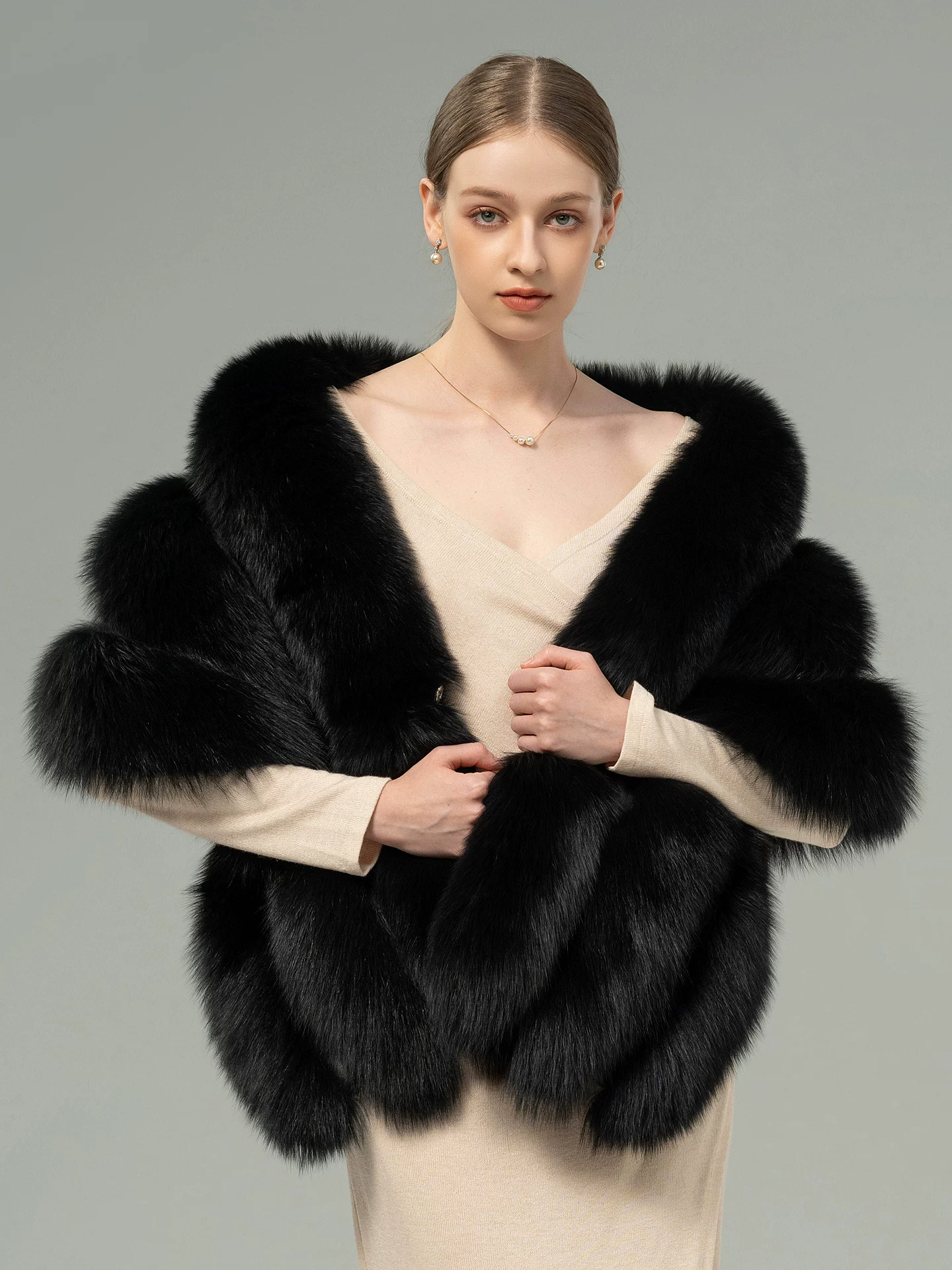 New Women's Winter Fox Fur Shawl – Stylish, High-End Fur Cape for Formal Gowns and Wedding Dresses (Warm Outerwear)