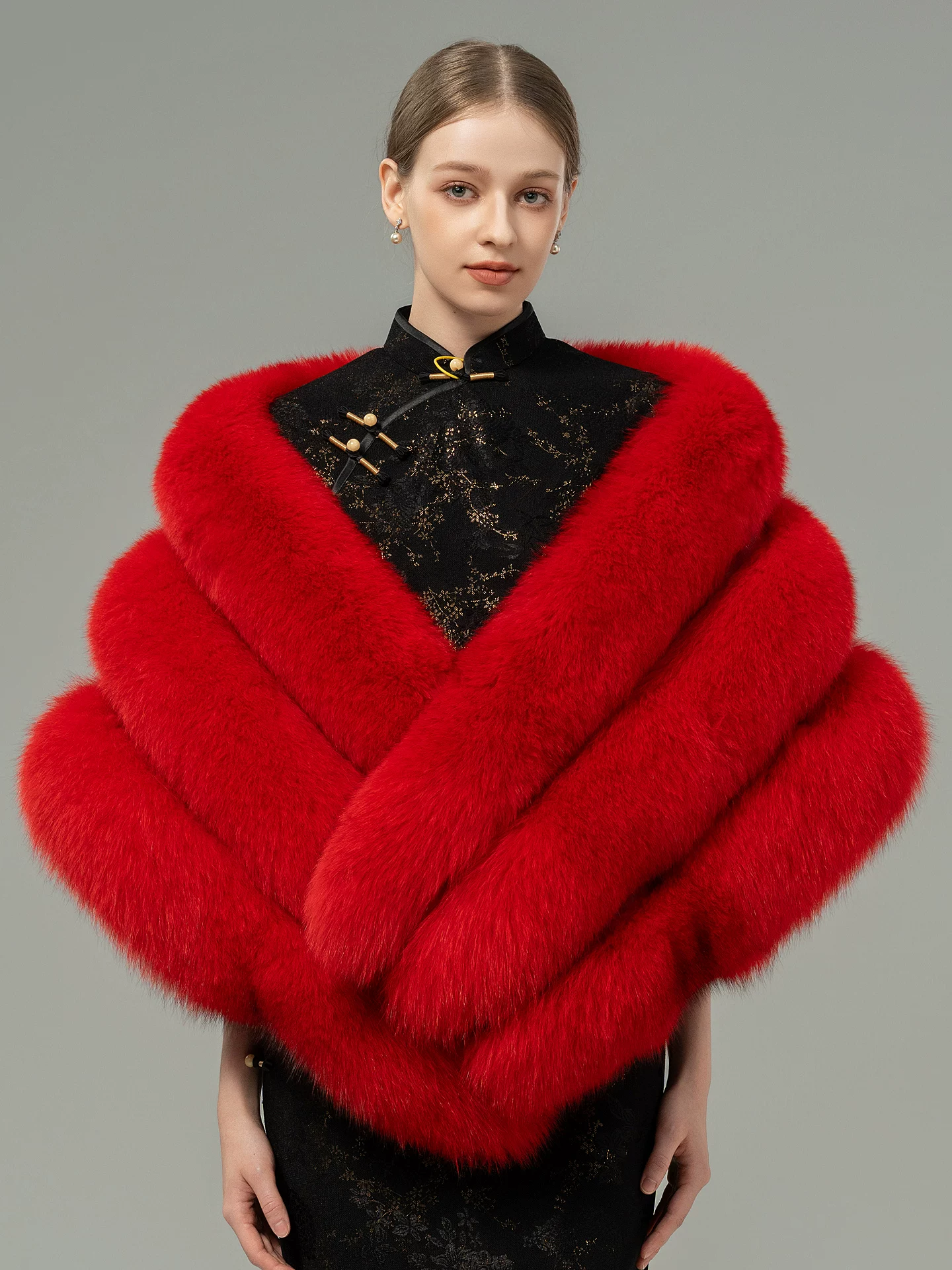 New Women's Winter Fox Fur Shawl – Stylish, High-End Fur Cape for Formal Gowns and Wedding Dresses (Warm Outerwear)