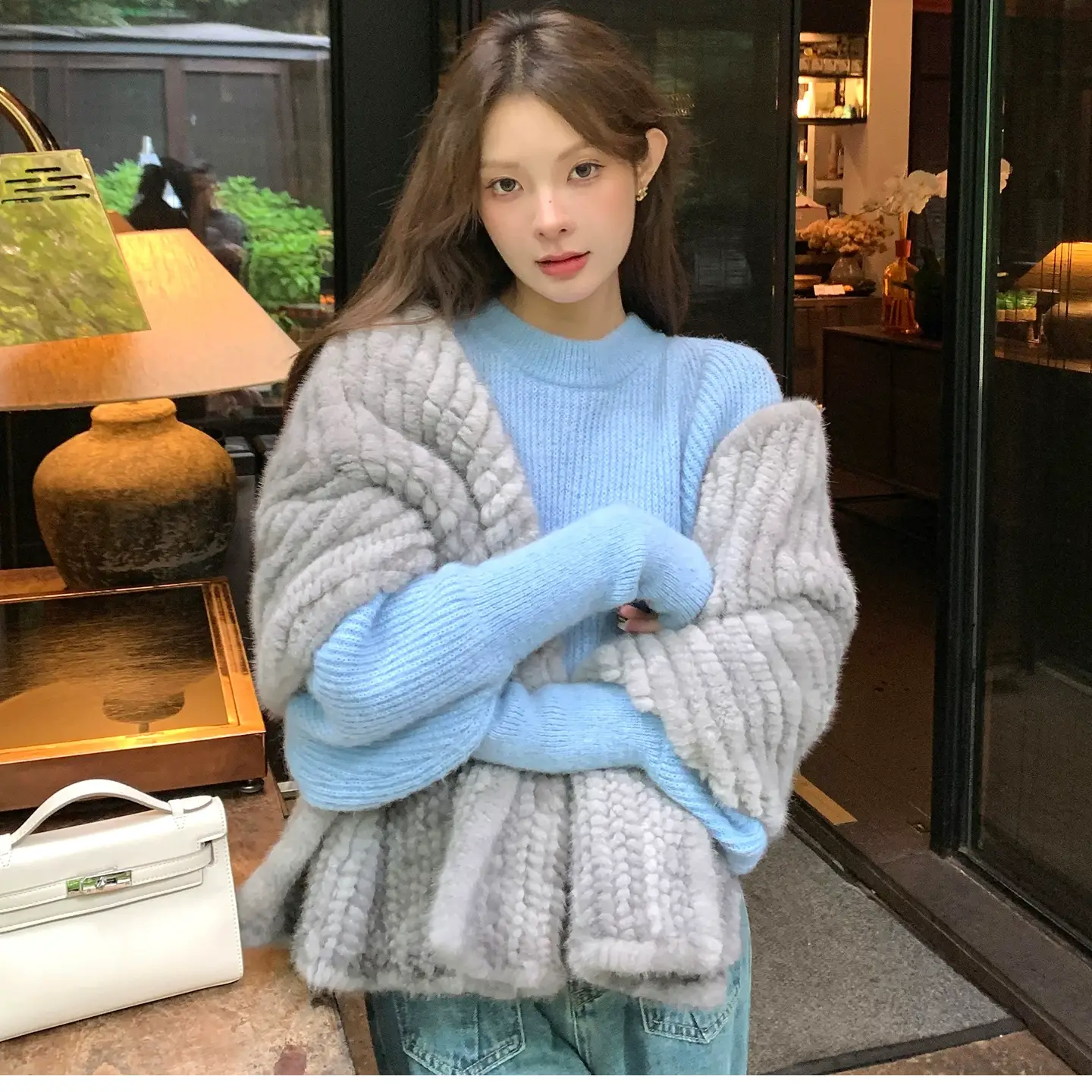 Elegant Mink Fur Scarf for Women – Long Winter Warm Shawl, Oversized Thick & Wide Fur Wrap Cape