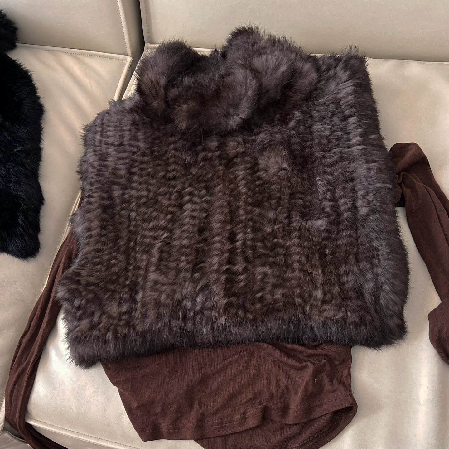 Women's Real Rabbit Fur Knitted Shawl – Double-Sided, Thick & Warm, Sable-Tone Winter Neck Wrap