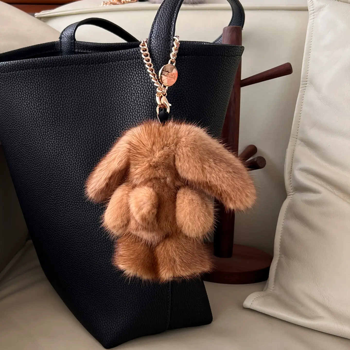 Cute Genuine Mink Fur Bunny Bag Charm – Real Mink Fur Plush Rabbit Keychain, Car Hanging Accessory