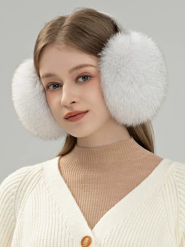 Women's Adjustable Genuine Fox Fur Earmuffs – Warm, Plush, and Fluffy Ear Warmers for Autumn and Winter