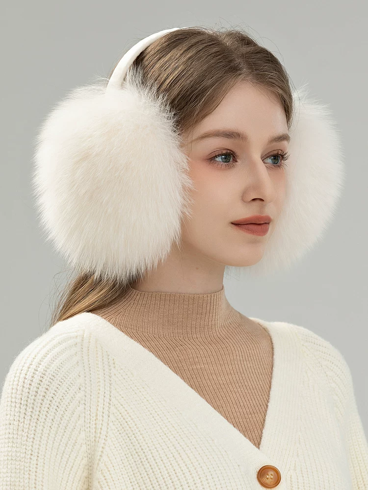 Women's Adjustable Genuine Fox Fur Earmuffs – Warm, Plush, and Fluffy Ear Warmers for Autumn and Winter