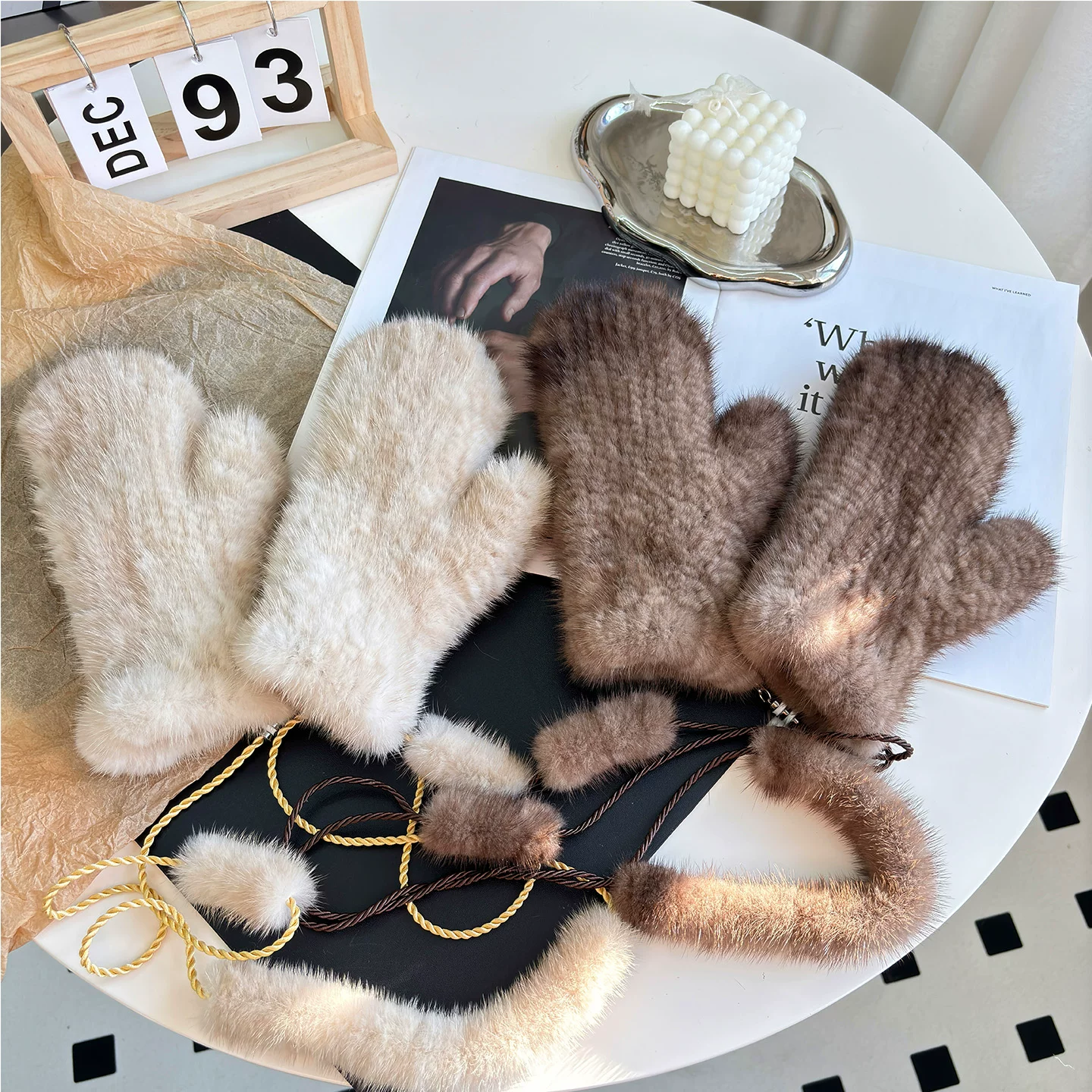 Real Mink Fur Knitted Gloves for Women – Warm Winter Windproof Gloves, Dense Mink Fur Lining for Cycling & Outdoor Wear