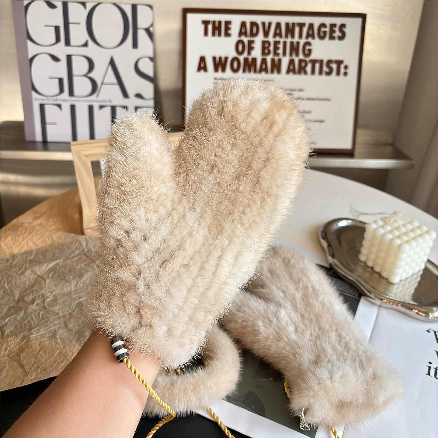 Real Mink Fur Knitted Gloves for Women – Warm Winter Windproof Gloves, Dense Mink Fur Lining for Cycling & Outdoor Wear