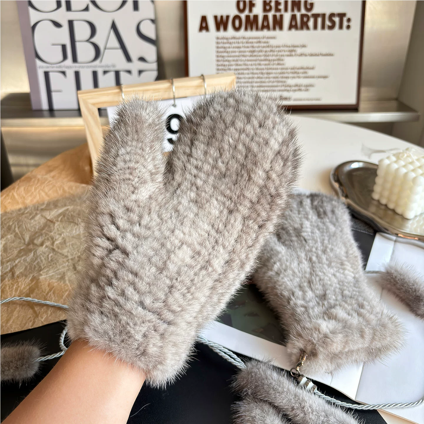 Real Mink Fur Knitted Gloves for Women – Warm Winter Windproof Gloves, Dense Mink Fur Lining for Cycling & Outdoor Wear