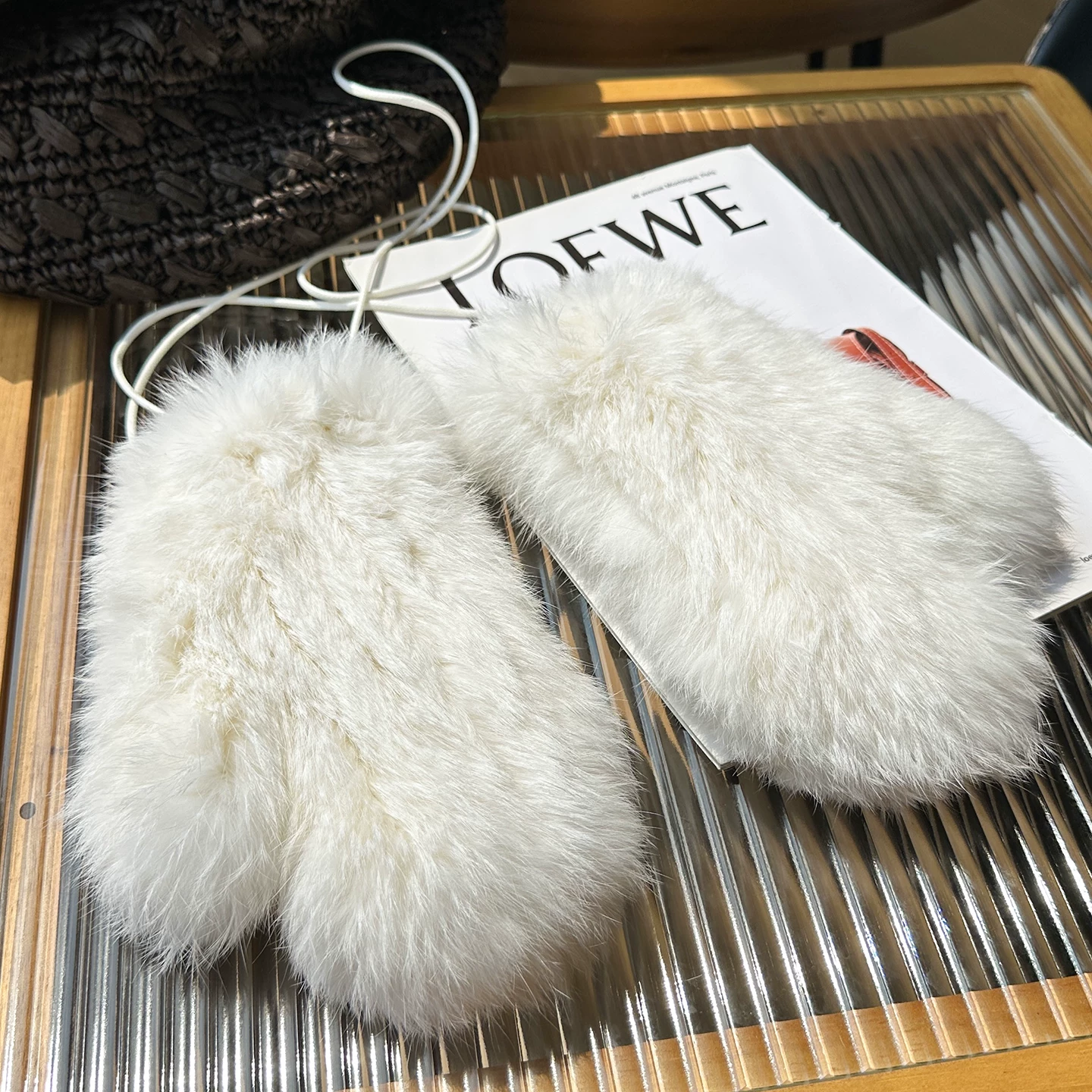 Women's Knitted Rabbit Fur Mittens – Warm Lined Winter Gloves, Soft Stretchy Real Fur Mittens for Cold Weather