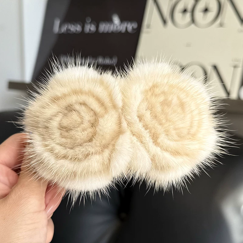 Mink Fur Rose Hair Clip for Women – Chinese-Inspired Floral Duckbill Clip, Elegant Statement Hair Accessory