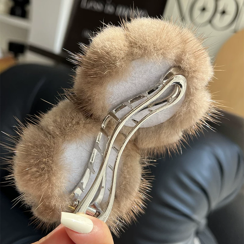 Mink Fur Rose Hair Clip for Women – Chinese-Inspired Floral Duckbill Clip, Elegant Statement Hair Accessory