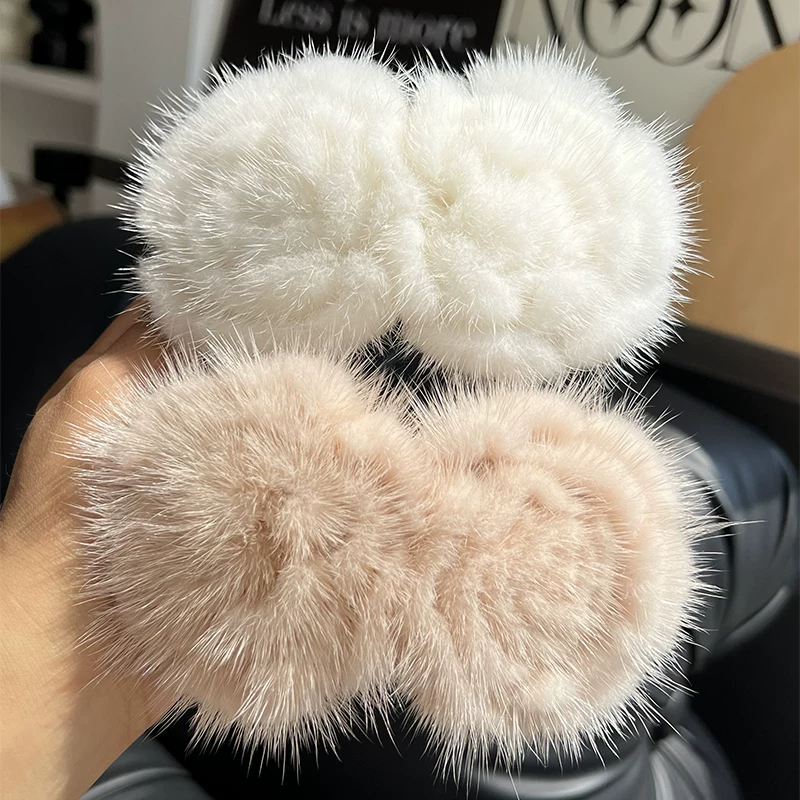 Mink Fur Rose Hair Clip for Women – Chinese-Inspired Floral Duckbill Clip, Elegant Statement Hair Accessory