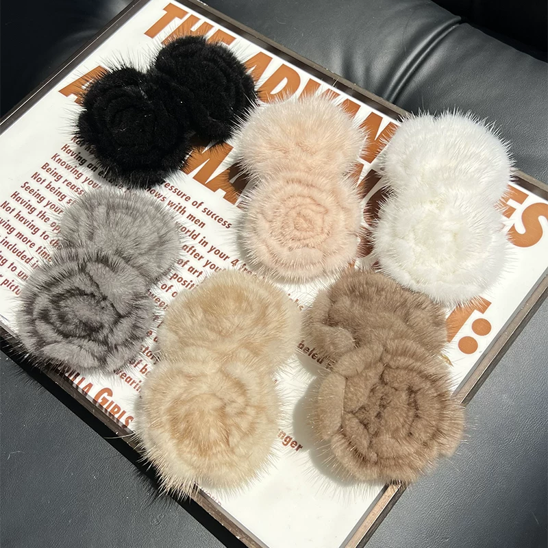 Mink Fur Rose Hair Clip for Women – Chinese-Inspired Floral Duckbill Clip, Elegant Statement Hair Accessory