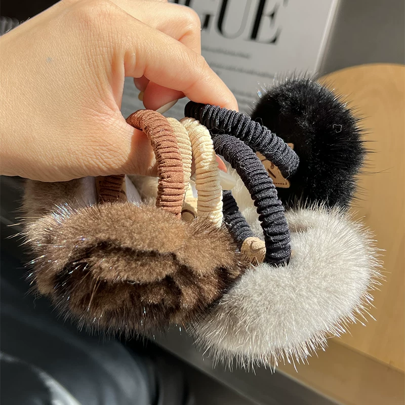 Mink Fur Flower Scrunchie – Fluffy Hair Tie for Bun & Ponytail