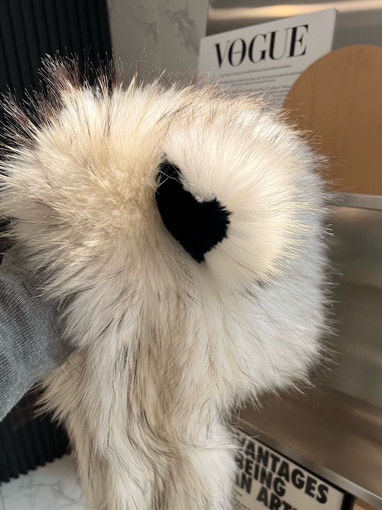 Women’s Real Fox & Raccoon Dog Fur Hat & Scarf in One, Double-Sided Winter Snow Hat with Cute Bear Ears, Warm and Cozy