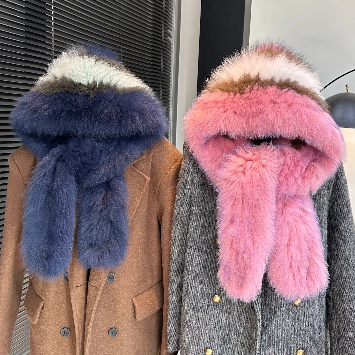 Women’s Real Fox Fur Hooded Scarf – Warm Winter Hat and Scarf Combo