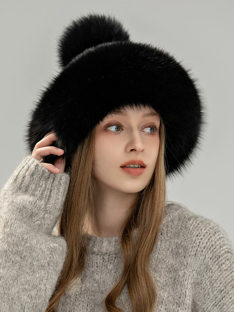 Women's Warm & Casual Mink Fur Hat – Stylish, Versatile, and Topped with a Fox Fur Pom-pom