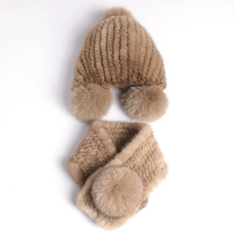 Women's Winter Mink Fur Hat with Fox Fur Pom-Poms and Ear Flaps – Warm, Cute, and Stylish; Ideal for Cycling and Commuting
