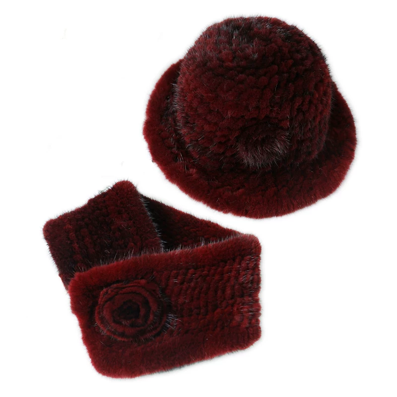 Women's Fur Hat – Mink Fur Bucket Hat with Ear Protection for Outdoor Warmth (Knitted Style)
