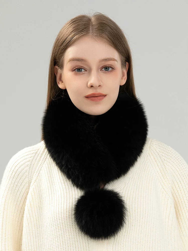 Women's Fox Fur Scarf – Versatile, Sophisticated, and Cozy for Winter; Double-Sided Fur Neck Warmer/Collar