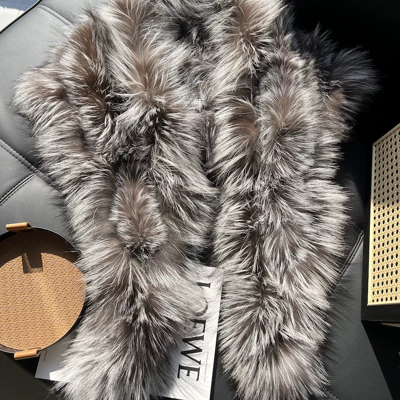Women's Real Silver Fox Fur Shawl – Elegant Thick Warm Winter Wrap