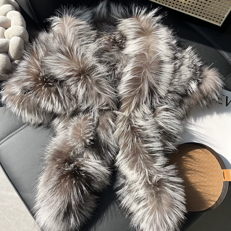 Women's Real Silver Fox Fur Shawl – Elegant Thick Warm Winter Wrap