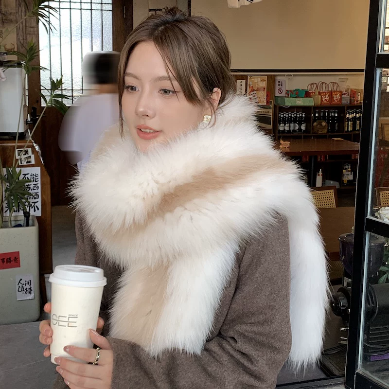 Women's Long Fox Fur Scarf – Soft, Warm Winter Fur Wrap for Neck