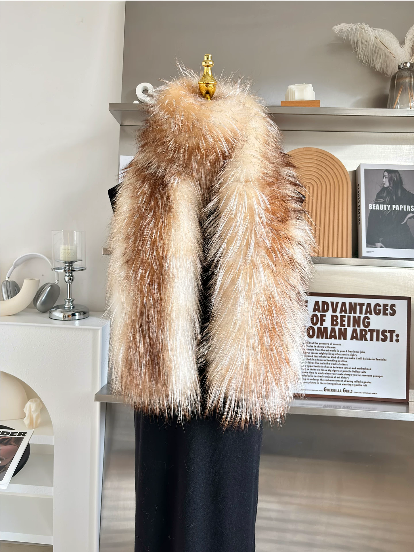 Long Woven Fox Fur Scarf for Women – Warm Winter Fur Wrap, Soft & Versatile Fur Collar