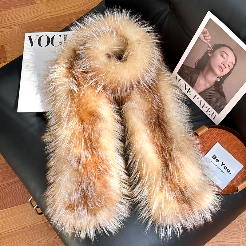 Long Woven Fox Fur Scarf for Women – Warm Winter Fur Wrap, Soft & Versatile Fur Collar