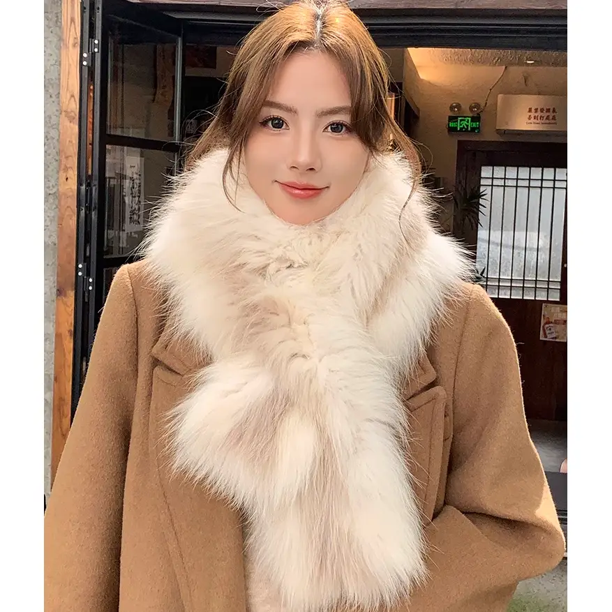 Long Double-Sided Fox Fur Scarf for Women – Thick & Warm Real Fur Neck Wrap, Winter Shawl & Fur Collar