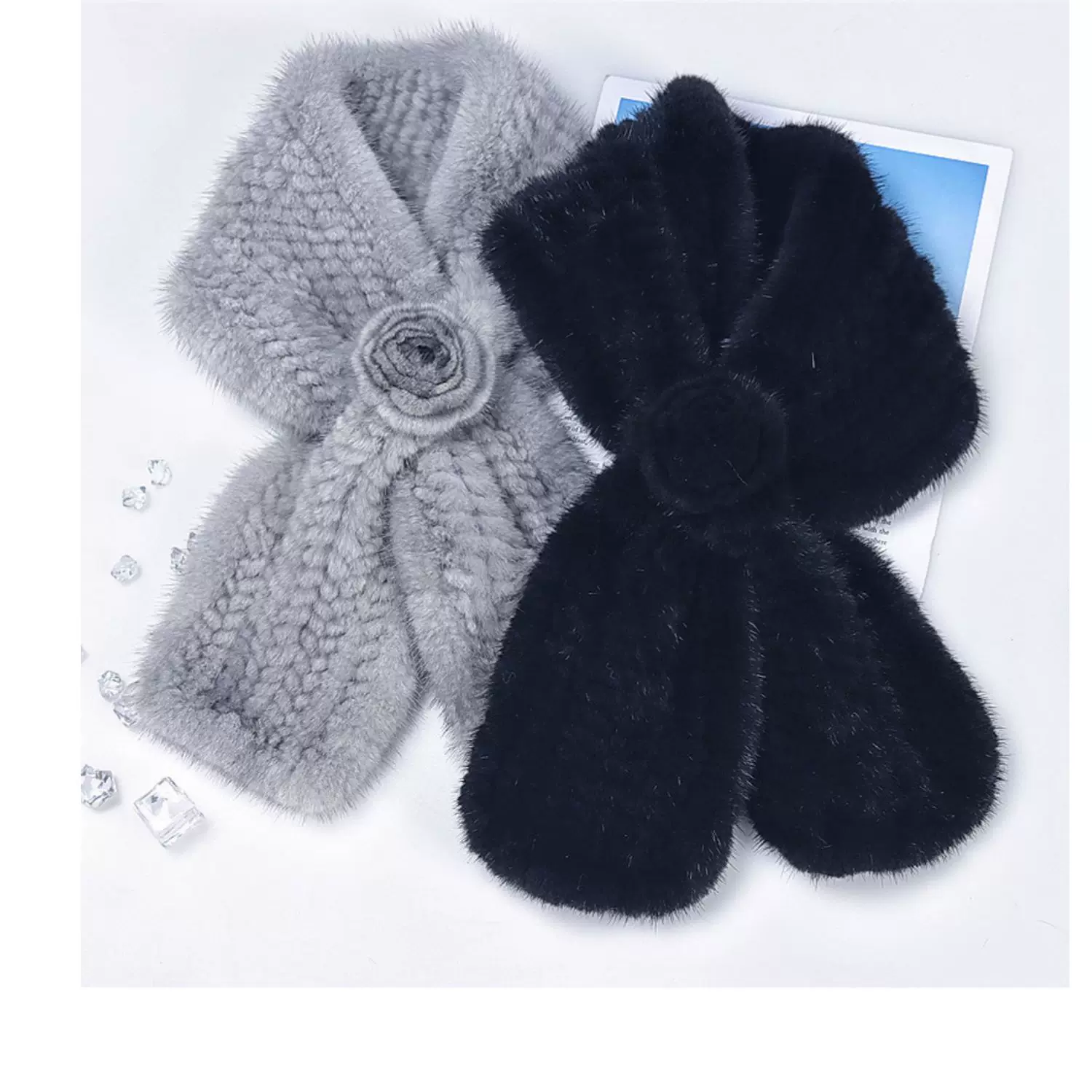 Women’s Genuine Mink Fur Scarf, Double-Sided Solid Color Winter Fur Neck Warmer, Thick, Warm & Versatile