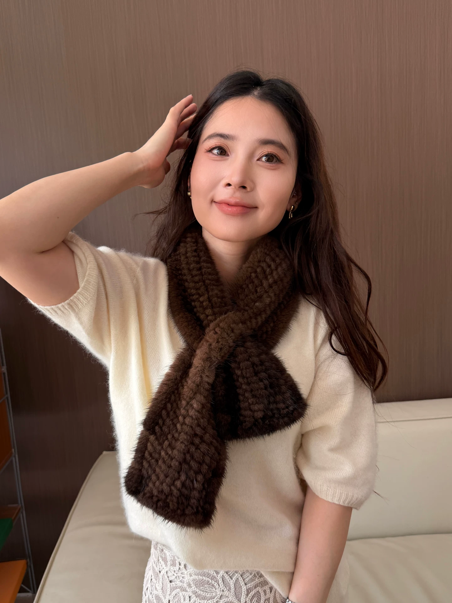 Genuine Mink Fur Knitted Double-Sided Scarf for Women – Soft, Warm, Stylish Winter Cross-Over Neck Wrap