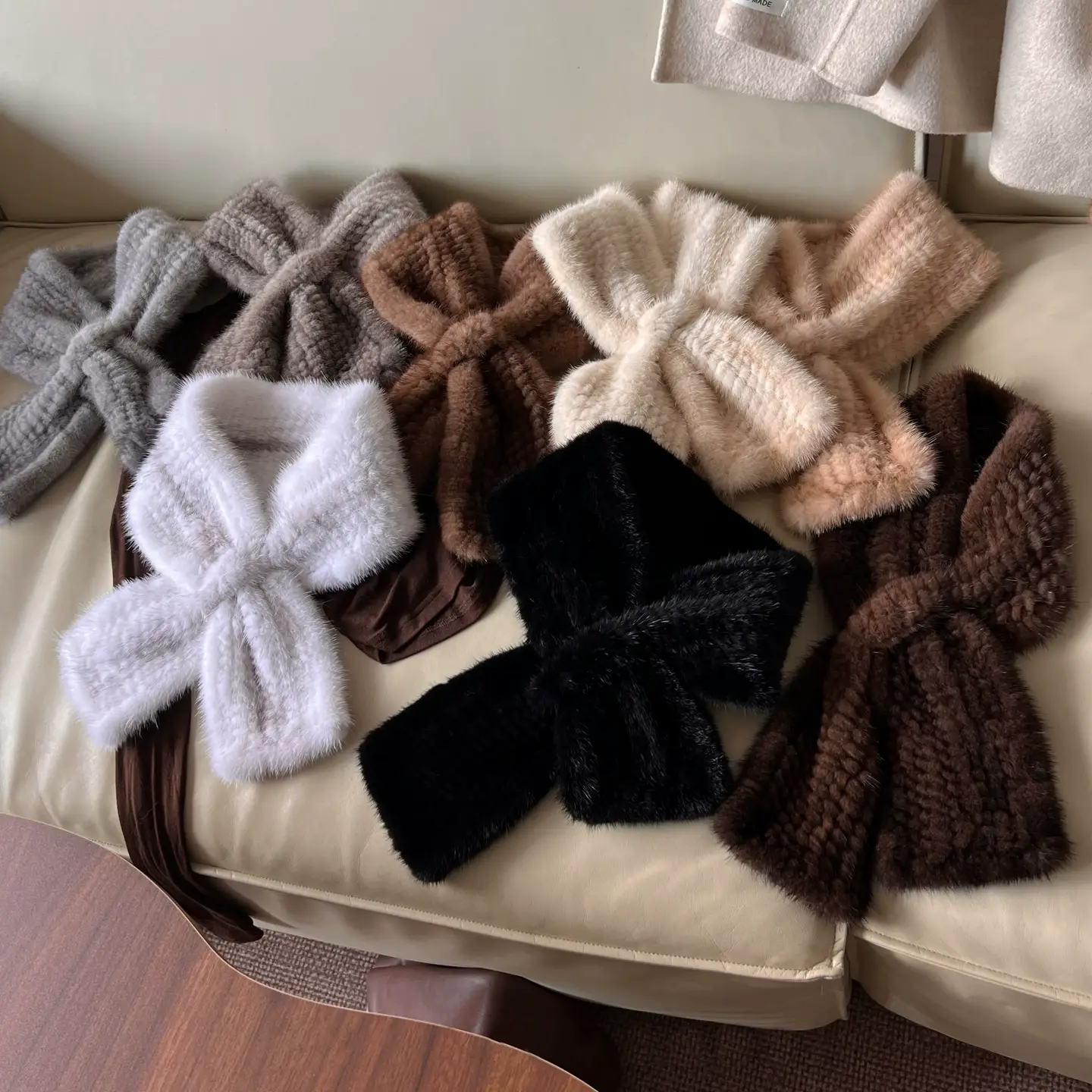 Genuine Mink Fur Knitted Double-Sided Scarf for Women – Soft, Warm, Stylish Winter Cross-Over Neck Wrap