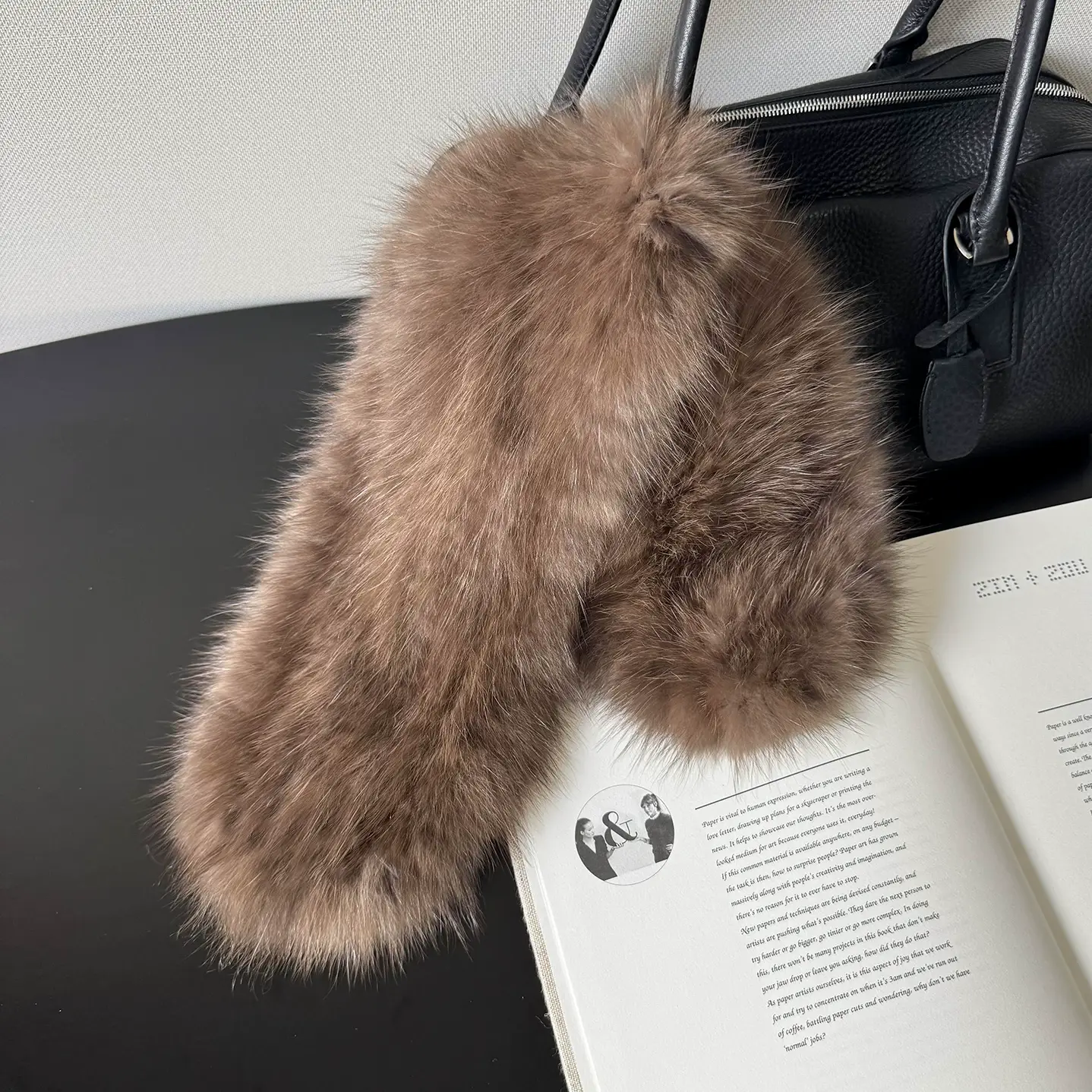 Knitted Sable Fur Neck Warmer for Women – Short Winter Scarf with Magnetic Closure, Elegant & Warm