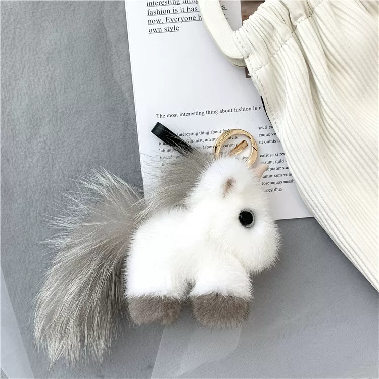 Real Mink Fur Unicorn Bag Charm – Fluffy Pony Plush Keychain, Cute Fur Accessory for Women’s Bags and Car Keys