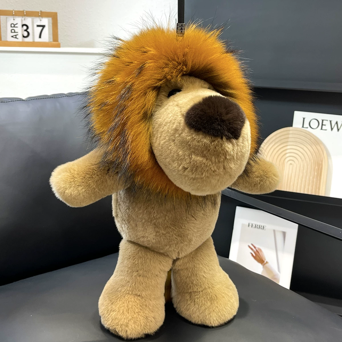 Rex Rabbit Fur Lion Plush Toy Charm – Golden Lion King Stuffed Animal, Luxury Fur Gift for Kids