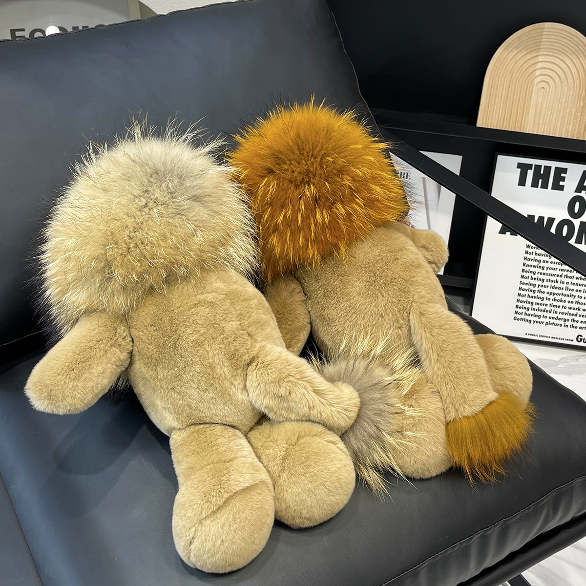 Rex Rabbit Fur Lion Plush Toy Charm – Golden Lion King Stuffed Animal, Luxury Fur Gift for Kids