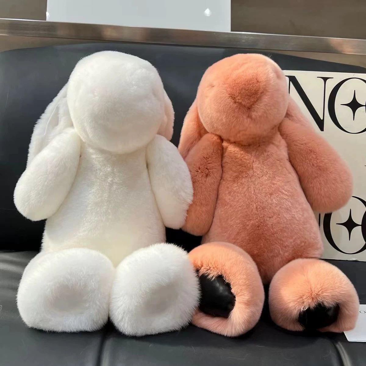 Genuine Rex Rabbit Fur Bunny Plush Toy – Oversized Floppy-Eared Rabbit, Real Fur Decorative Stuffed Animal & Comfort Toy