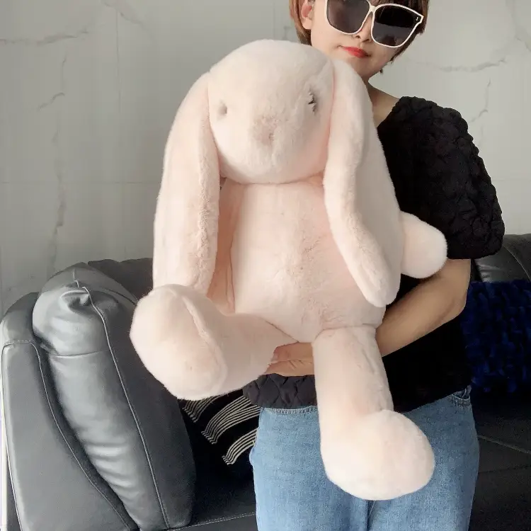 Large Real Rex Rabbit Fur Plush Bunny Toy – Cute Lop-Eared Rabbit Stuffed Animal, Cuddly Sleep Companion, Gift for Girls and Kids