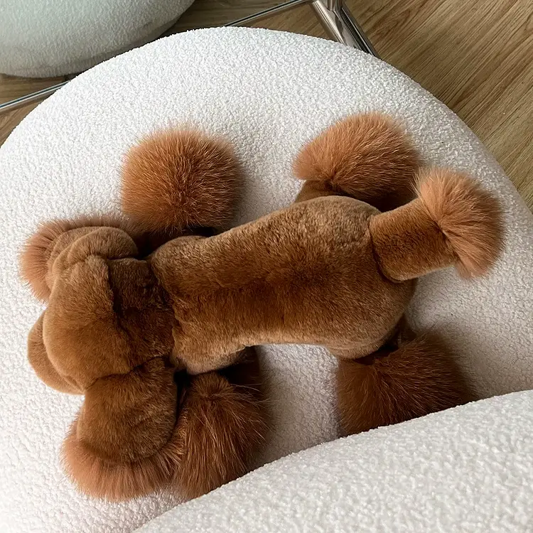 Brown Teddy Dog Plush – Real Rex Rabbit & Fox Fur Stuffed Puppy, Cute Fluffy Dog Toy, Birthday Gift for Kids