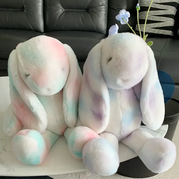 Large Genuine Rex Rabbit Fur Plush Bunny – Full-Skin Colorful Rabbit Stuffed Animal, Soft Long-Eared Rabbit Toy for Kids