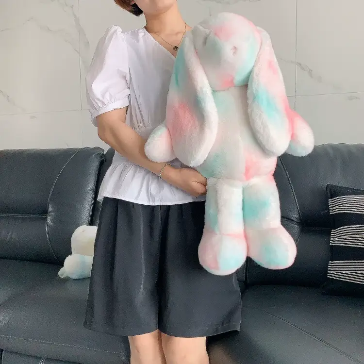 Large Genuine Rex Rabbit Fur Plush Bunny – Full-Skin Colorful Rabbit Stuffed Animal, Soft Long-Eared Rabbit Toy for Kids