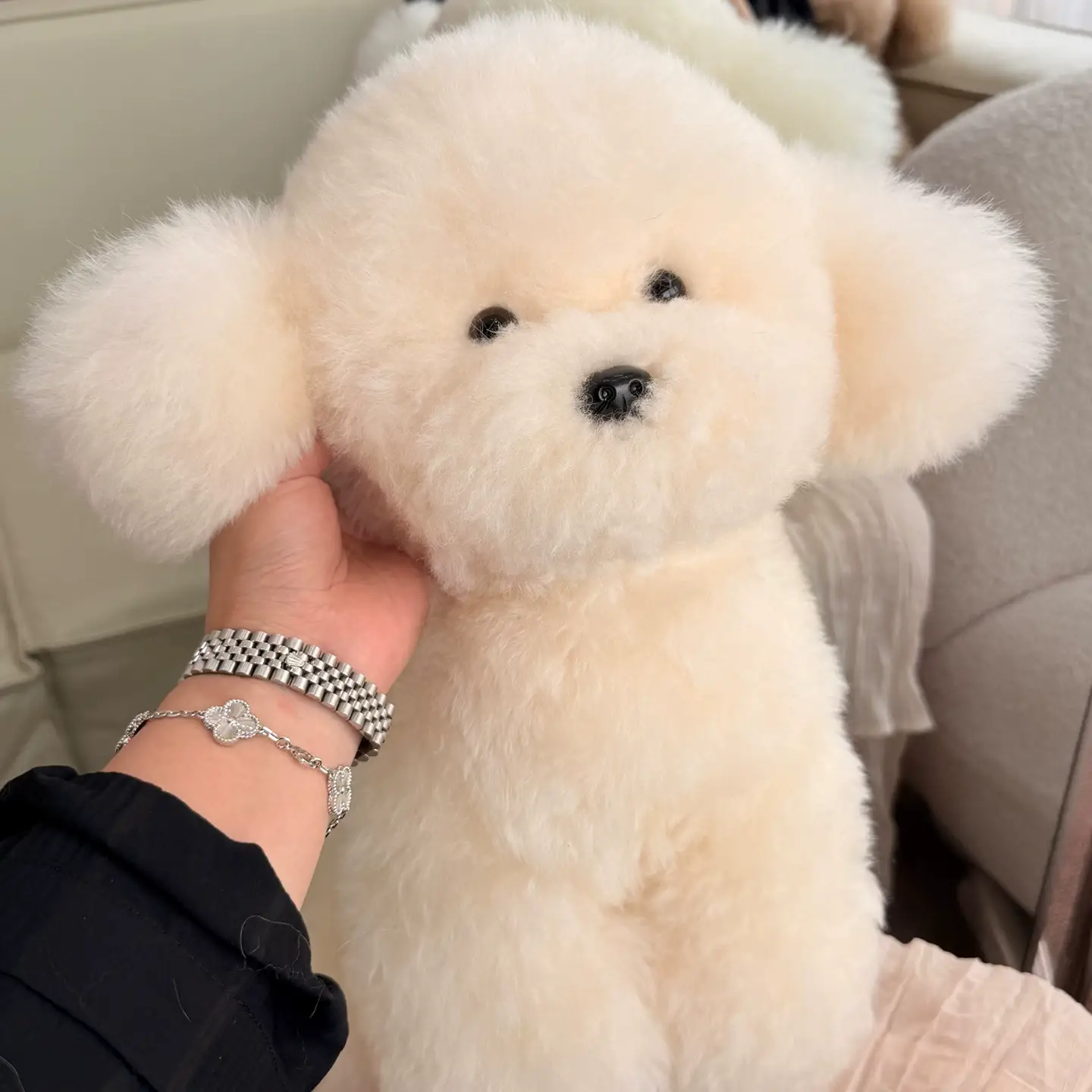 Real Sheepskin Teddy Dog Plush Toy – Cute Fur Puppy Stuffed Animal, Decorative Home Figurine, Adorable Gift