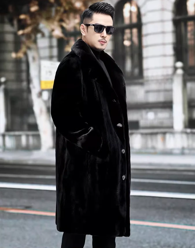 Men's Stylish Blackglama Mink Coat – Mid-Length with Suit-Style Collar
