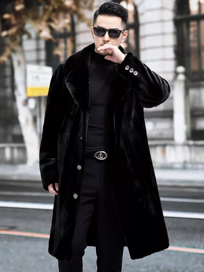 Men's Stylish Blackglama Mink Coat – Mid-Length with Suit-Style Collar